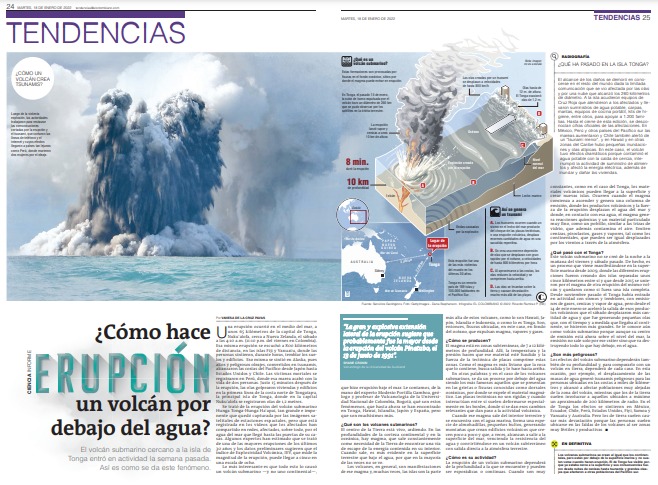 Article on an underwater volcano by Vanesa de la Cruz, El Colombiano. 